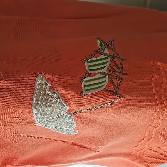 Vintage Pink Beach Theme Short Sleeve Knit Top Applique & Embroidery Sailboat - Picture 2 of 7